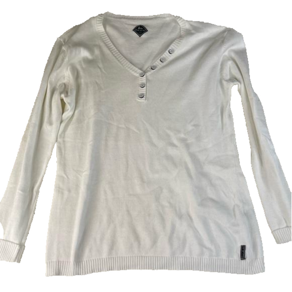 Blanc Du Nil White Cotton V Neck Sweater Large